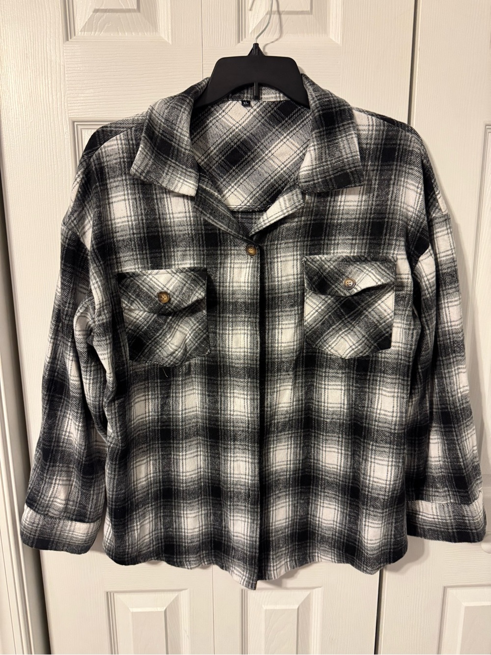 Women's Black & White Plaid Button-Front Tunic